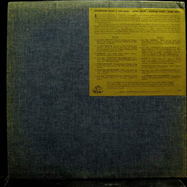 Dupre & Deller - Shakespeare Songs & Lute Solos LP Mint- ANG.45016 UK Mono 1st - Shuga Records