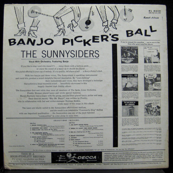 The Sunnysiders - Banjo Picker's Ball LP VG+ DL 8634 1st Pink Label Promo Vinyl - Shuga Records