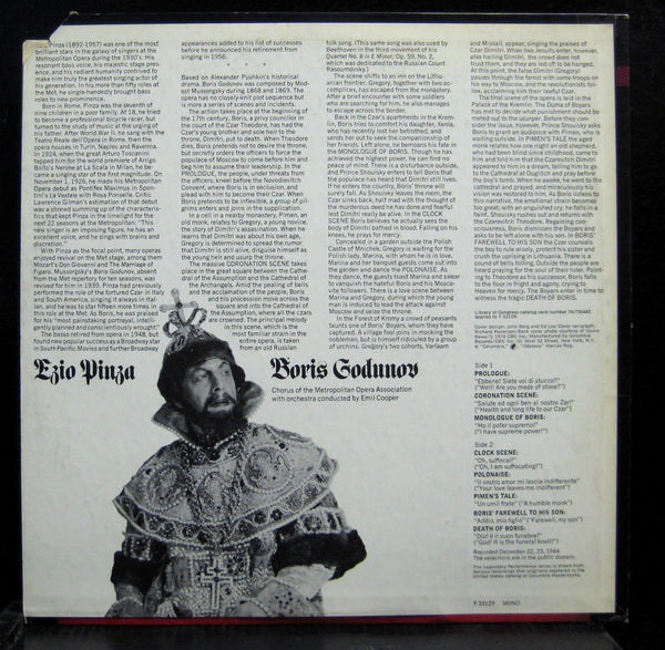 Ezio Pinza - Mussorgsky Boris Godunov Scenes LP Mint- Y 33129 Mono White Promo - Shuga Records