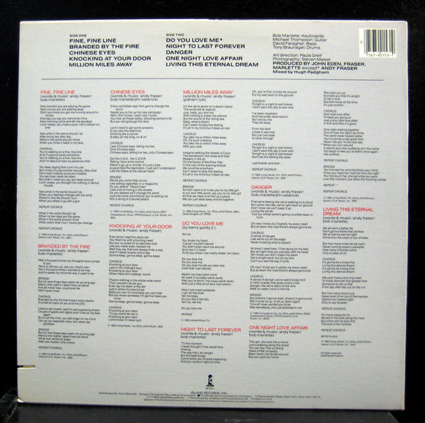 Andy Fraser - Fine Fine Line LP Mint- 90153-1 Vinyl 1984 Record - Shuga Records