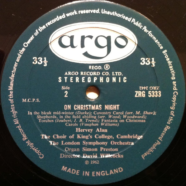 Alan Willcocks - On Christmas Night LP VG+ ZRG 5333 Argo 1st Oval UK 1962 - Shuga Records