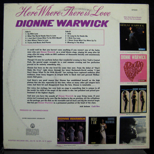 Dionne Warwick - Here Where There Is Love - Mint- LP Record 1966 Scepter USA Original Vinyl - Soul - Shuga Records