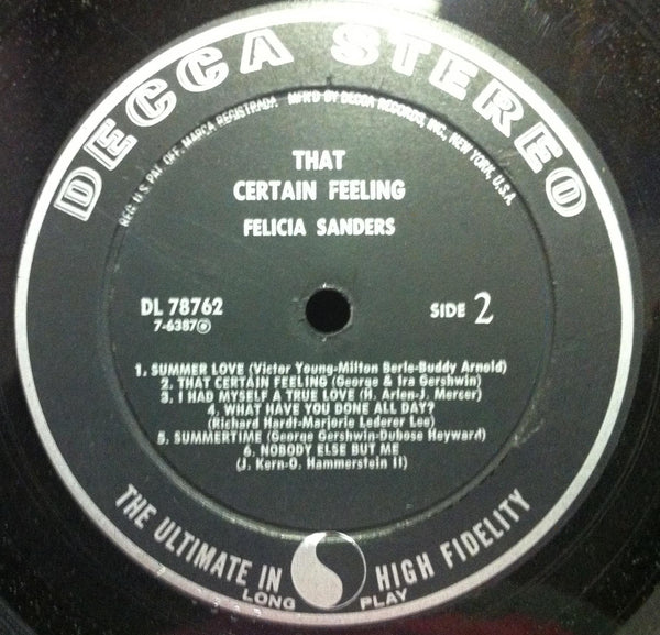 Felicia Sanders - That Certain Feeling LP VG+ DL 78762 Vinyl 1959 1st Stereo - Shuga Records