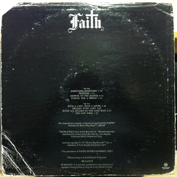 Faith - Faith - VG+ LP Record 1973 Brown Bag Stereo Vinyl - Prog Rock / Jazz Rock - Shuga Records