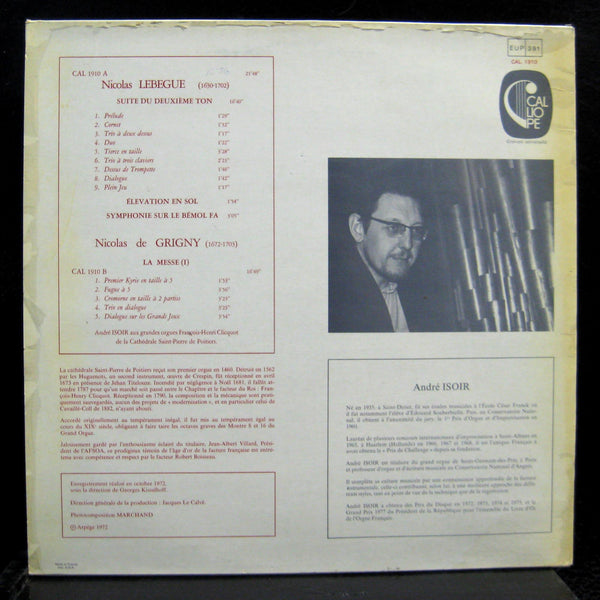 Andre Isoir - Lebegue / Grigny LP Mint- CAL 1910 Vinyl 1977 Calliope France - Shuga Records