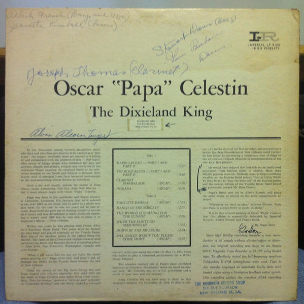 Signed Autographed by 7 Memebers - Oscar "Papa" Celestin - The Dixieland King - Imperial USA Mono Original Vinyl - Jazz  / Ragtime - Shuga Records