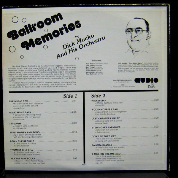 Dick Macko - Ballroom Memories LP Mint- ABD-5 Private Polka Vinyl Record - Shuga Records
