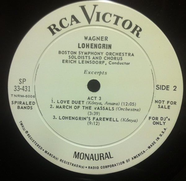 ERICH LEINSDORF wagner lohengrin LP VG+ SP-33-431 RCA 1966 Mono 1s/1s WL Promo - Shuga Records