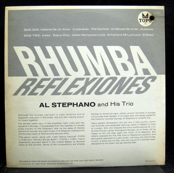 AL STEPHANO rhumba reflexiones LP VG+ L 1721 Tops USA Mono Latin - Shuga Records