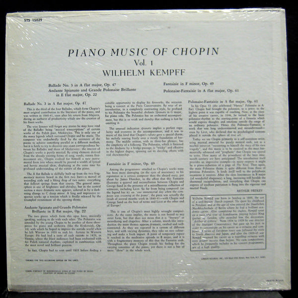 KEMPFF piano music of chopin vol. 1 LP Mint- STS-15029 UK Stereo Vinyl  Record - Shuga Records