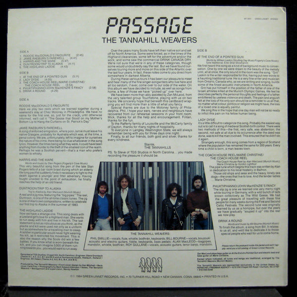 The Tannahill Weavers - Passage LP VG+ SIF-3031 Vinyl 1984 Record w/Insert - Shuga Records