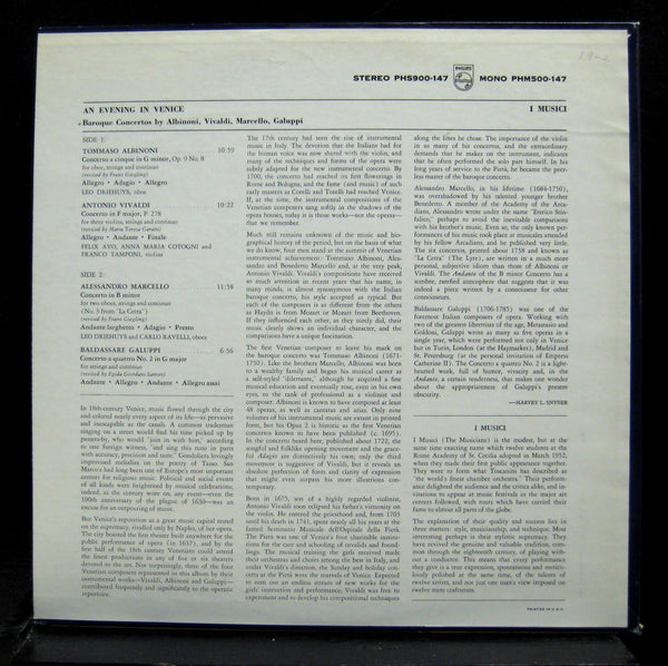 Felix Ayo I Musici - An Evening In Venice LP Mint- PHS 900-147 Stereo Philips - Shuga Records