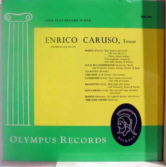 Enrico Caruso - Volume 10 New York 1912 LP Mint- ORL 310 Vinyl Record - Shuga Records