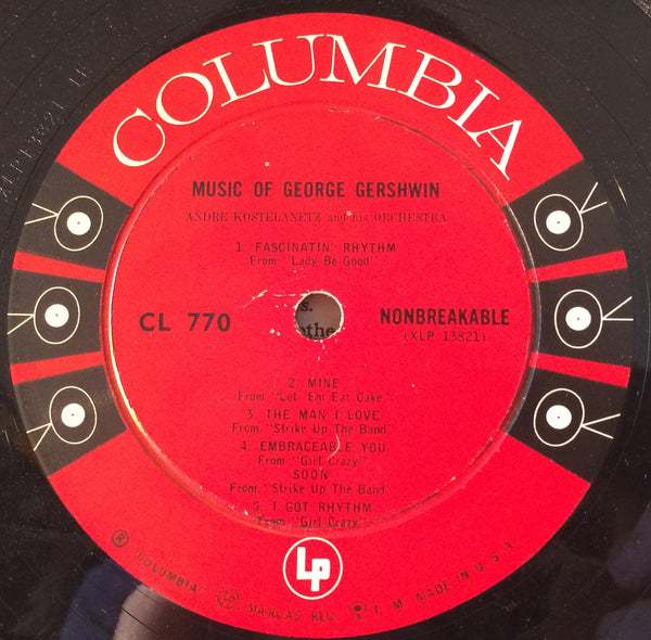 ANDRE KOSTELANETZ music of george gershwin LP VG CL 770 Mono USA 1965 CBS 6 Eye - Shuga Records