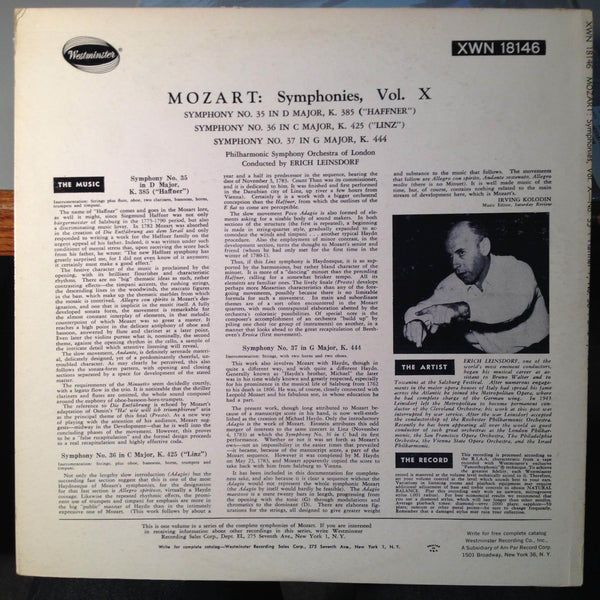 ERICH LEINSDORF mozart symphony no 35,36,37 LP Mint- XWN 18146 Westminster USA - Shuga Records