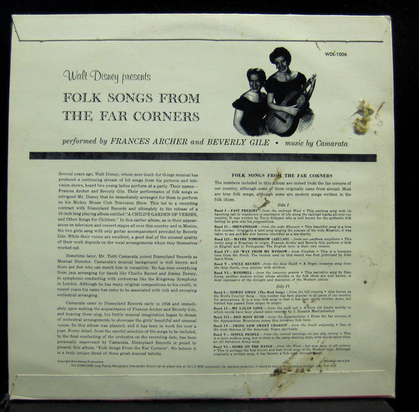 Frances Archer & Beverly Gile - Folk Songs From The Far Corners LP VG+ WDL 1006 - Shuga Records