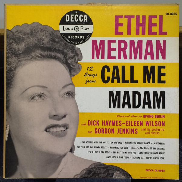 ETHEL MERMAN 12 songs from call me madam LP Mint- DL 8035 Decca 1950 Mono USA - Shuga Records
