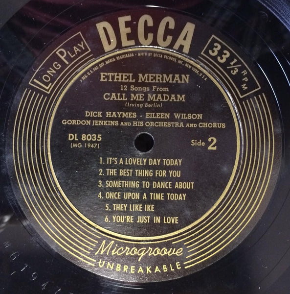 ETHEL MERMAN 12 songs from call me madam LP Mint- DL 8035 Decca 1950 Mono USA - Shuga Records