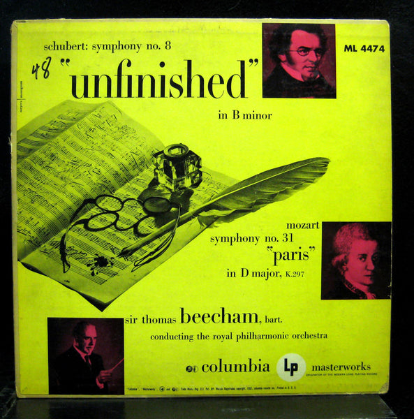 Beecham - Schubert Symphony No 8 Unfinished LP VG+ ML 4474 Mono USA 1952 CBS - Shuga Records