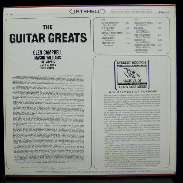Various Everest Folk - The Guitar Greats LP VG+ FS 243 Vinyl Record - Shuga Records