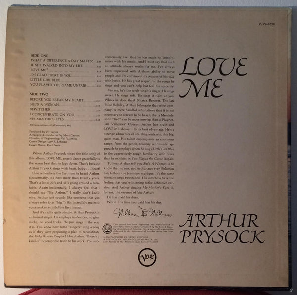 Arthur Prysock - Love Me LP Mint- V6-5029 Stereo USA 1967 Verve 1st w/Inner - Shuga Records