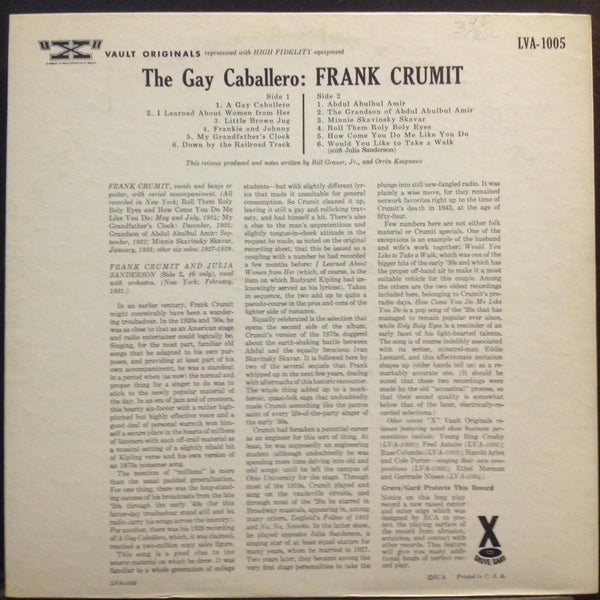 FRANK CRUMIT the gay caballero LP VG+ LVA-1005Mono 1s1s 1st Vinyl 1955 Record - Shuga Records