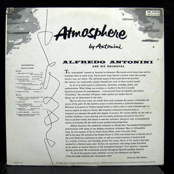 Alfredo Antonini - Atmosphere By LP VG+ CRL 57016 Coral Mono 1st Vinyl Record - Shuga Records