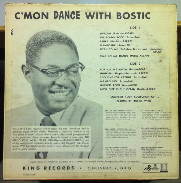 EARL BOSTIC c'mon dance with LP Ultra Rare 1st 1958 Press Cover KING 558 - Shuga Records