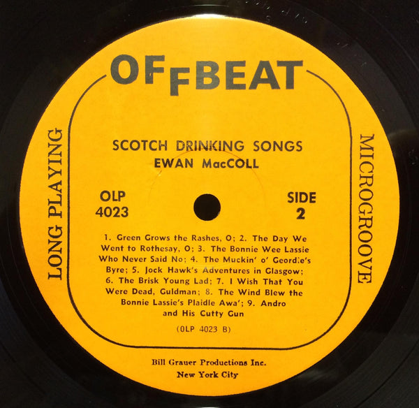 Ewan Maccoll - Scotch Drinking Songs LP Mint- Promo OLP 4023 Vinyl 1956 Offbeat - Shuga Records
