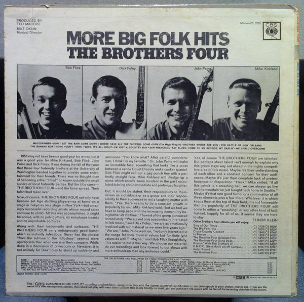The Brothers Four - More Big Folk Hits LP VG CL 2213 Insane Rare 4 Eye Label 1st - Shuga Records