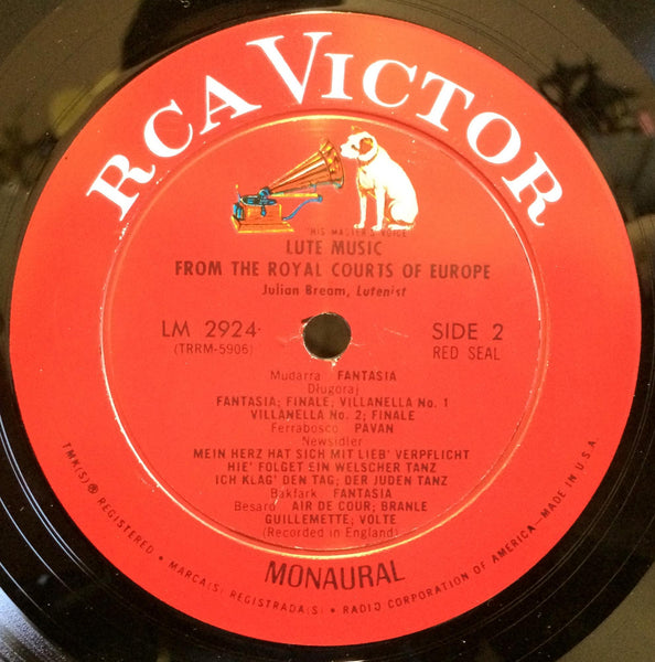Julian Bream - Lute Music From The Royal Courts Of Europe LP VG+ LM-2924 1s/1s - Shuga Records