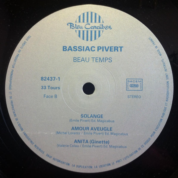 Bassiac Pivert - Beau Temps - VG+ LP Record 19?? Bleu Caraïbes France Vinyl - Zouk - Shuga Records