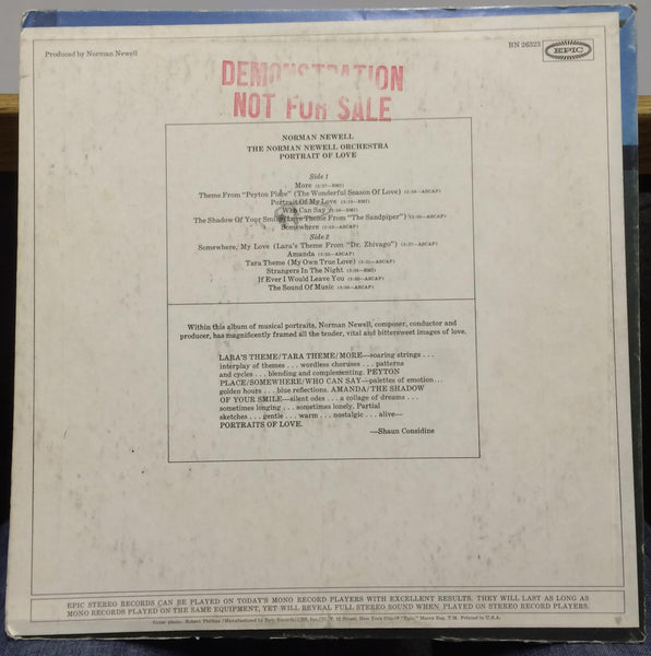 NORMAN NEWELL portrait of love LP VG+ Promo BN 26323 Epic Stereo USA Record - Shuga Records
