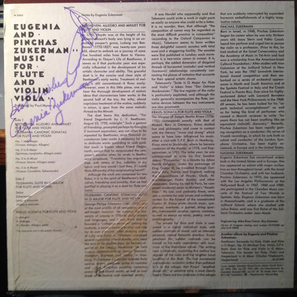 EUGENIA & PINCHAS ZUKERMAN beethoven / telemann LP Mint- M 32842 Autographed USA - Shuga Records
