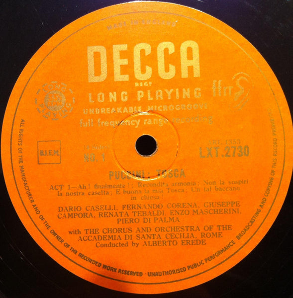 ALBERTO EREDE puccini tosca part 2 LP VG LXT.2731 Vinyl Decca UK Record - Shuga Records