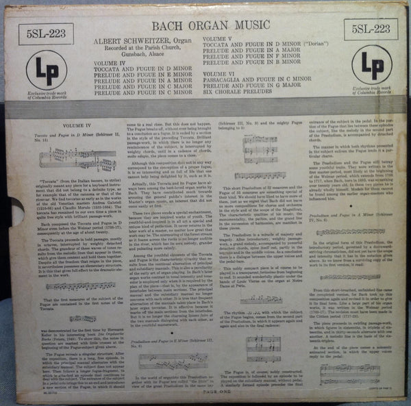 ALBERT SCHWEITZER bach 3 LP VG+ SL 223 Vinyl  Record - Shuga Records