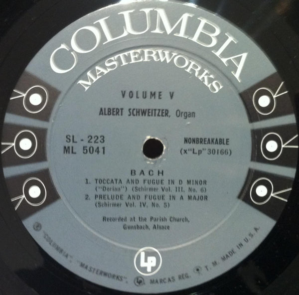 ALBERT SCHWEITZER bach 3 LP VG+ SL 223 Vinyl  Record - Shuga Records
