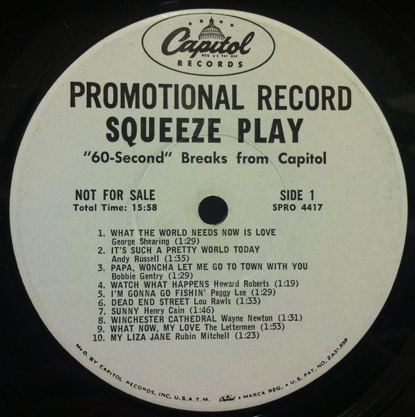 Squeeze Play 60 - Second Breaks From Capitol LP VG+ SPRO 4417 Promo 1967 Record - Shuga Records