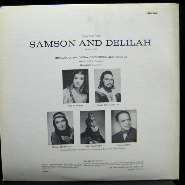 FAUSTO CLEVA saint saens samson and delilah LP VG+ LM-2309 Mono 1s/3s USA Vinyl - Shuga Records
