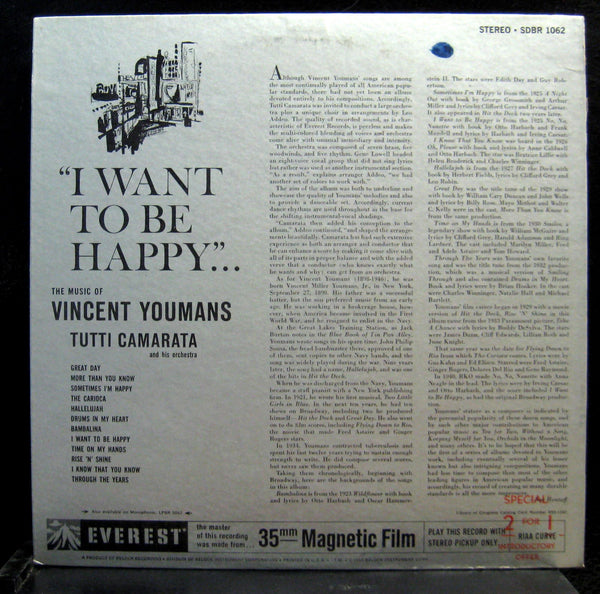 Tutti Camarata - I Want To Be Happy LP Mint- SDBR 1062 Belock Audiophile Stereo - Shuga Records