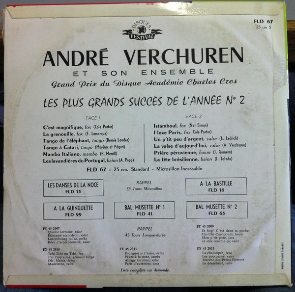 Andre Verchuren Les Plus Grands Susses Del L'Annee No 2 10" VG+ Fld 67 S 1955 - Shuga Records