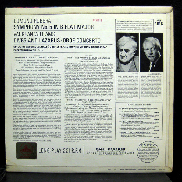 Evelyn Rothwell - Rubba & Vaughan Williams Oboe LP Mint- HQM 1016 Odeon 1966 UK - Shuga Records