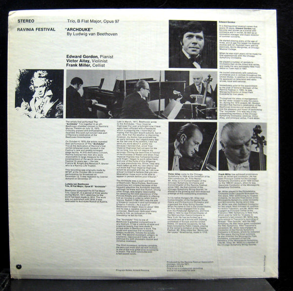 Gordon / Aitay / Miller - Beethoven Archduke Trio LP Mint- Ravinia Festival 1971 - Shuga Records