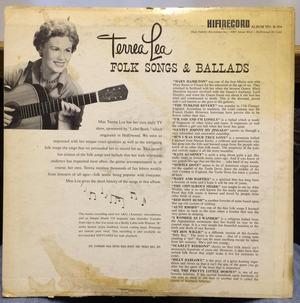 Terrea Lea - Folk Songs And Ballads LP VG+ R-404 Mono USA 1957 Rare Record 1st - Shuga Records