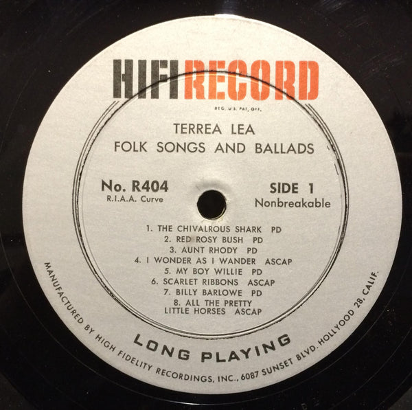 Terrea Lea - Folk Songs And Ballads LP VG+ R-404 Mono USA 1957 Rare Record 1st - Shuga Records