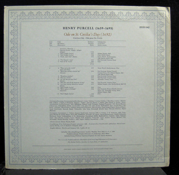 Charles Mackerras - Purcell Ode On St Cecilia's Day LP Mint- Promo Stereo German - Shuga Records