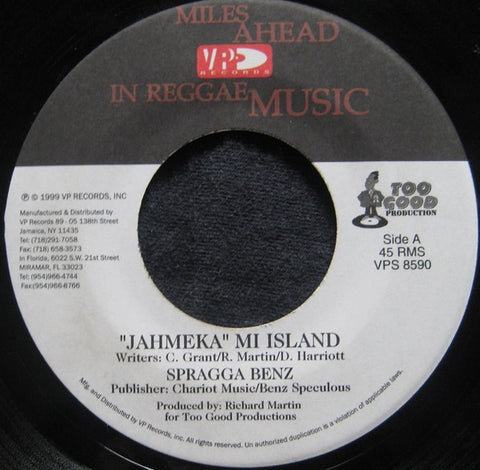 Spragga Benz ‎– Jahmeka Mi Island / Di Message - Long Story Riddim - VG+ 7" Single 45 rpm 1999 VP Records - Reggae / Dancehall