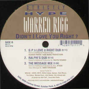Warren Rigg ‎– Didn't I Love You Right - VG_ 12" Single 1993 Strictly Hype USA - Chicago House