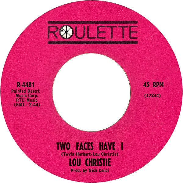 Lou Christie ‎- Two Faces Have I - VG+ 7" Single 45 RPM 1963 USA - Rock / Pop - Shuga Records