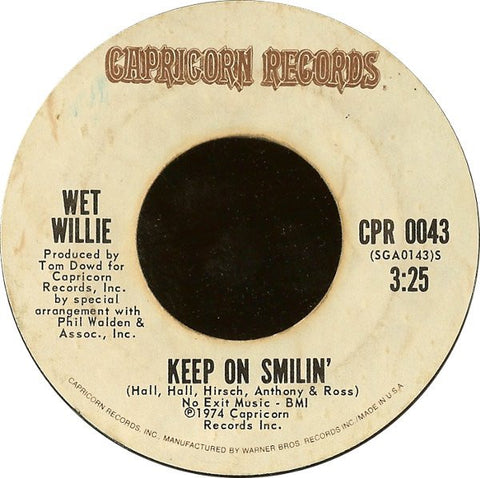 Wet Willie ‎– Keep On Smilin' / Soul Jones - VG+ 7" Single 45 rpm 1974 Capricorn USA - Soul